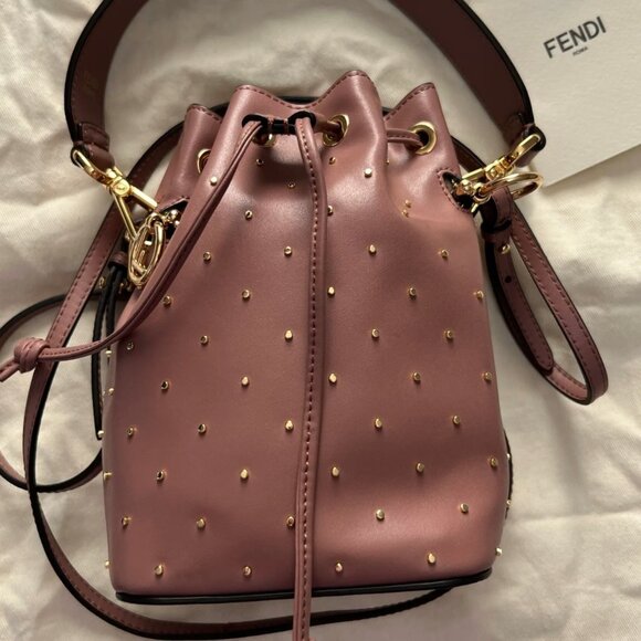 FENDI Vitello Liberty F is Fendi Studded Mini Mon Tresor Bucket Bag in English R - Picture 1 of 15